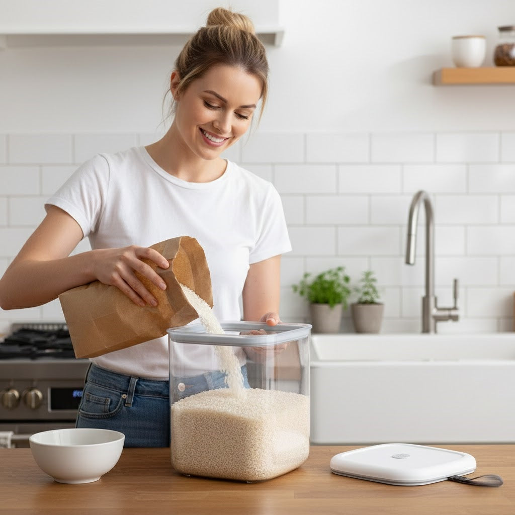 One-Touch Vacuum Sealed Grain Vault — Airtight Freshness & Smart Storage Organizer