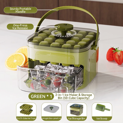 1-Second Press Ice Cube Tray: 48-Cell Tray With Storage Bin & Lid