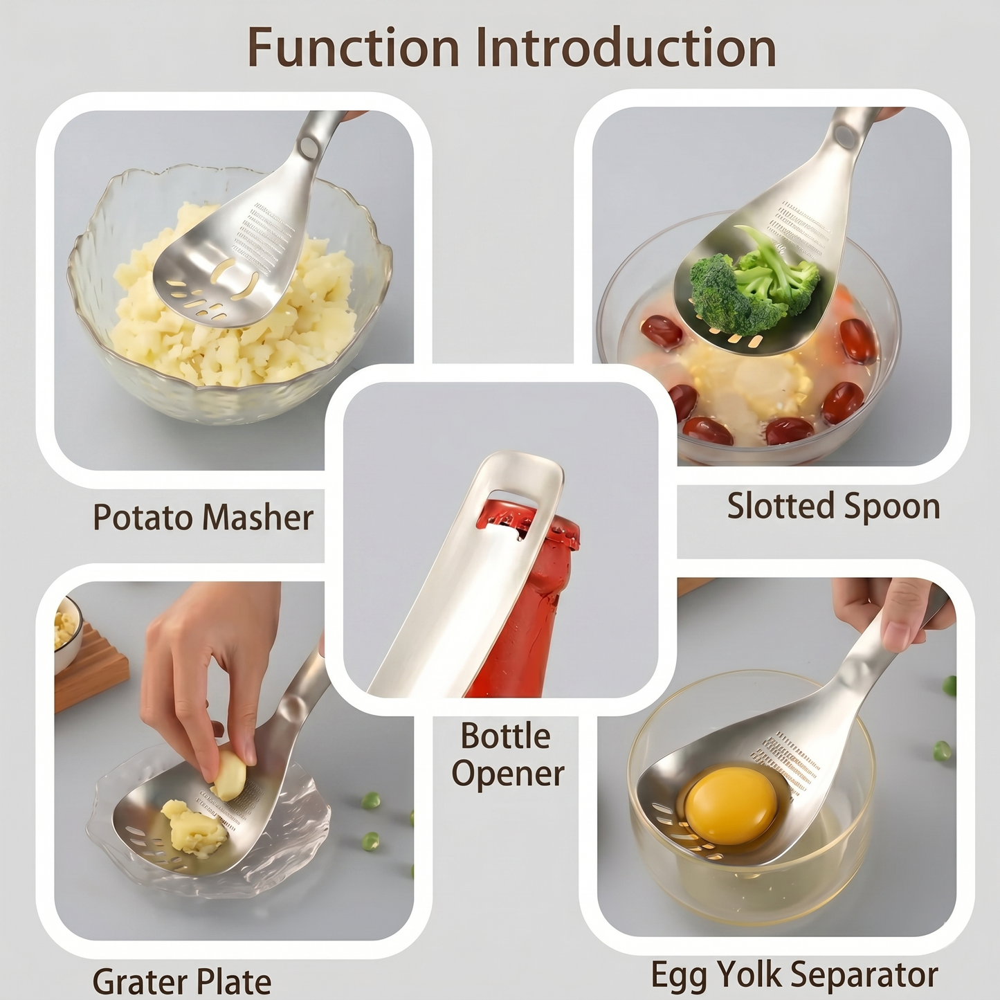 Ultimate Multi-Functional Kitchen Spoon | Pro-Grade 304 Stainless Steel Grater, Masher, Pasta Server & More