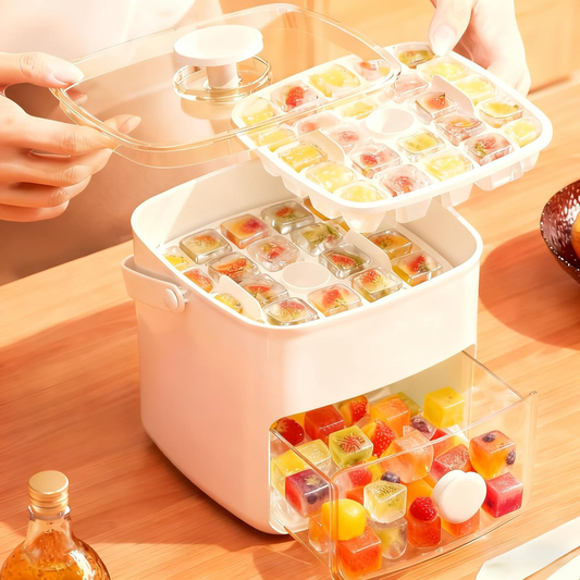 1-Second Press Ice Cube Tray: 48-Cell Tray With Storage Bin & Lid