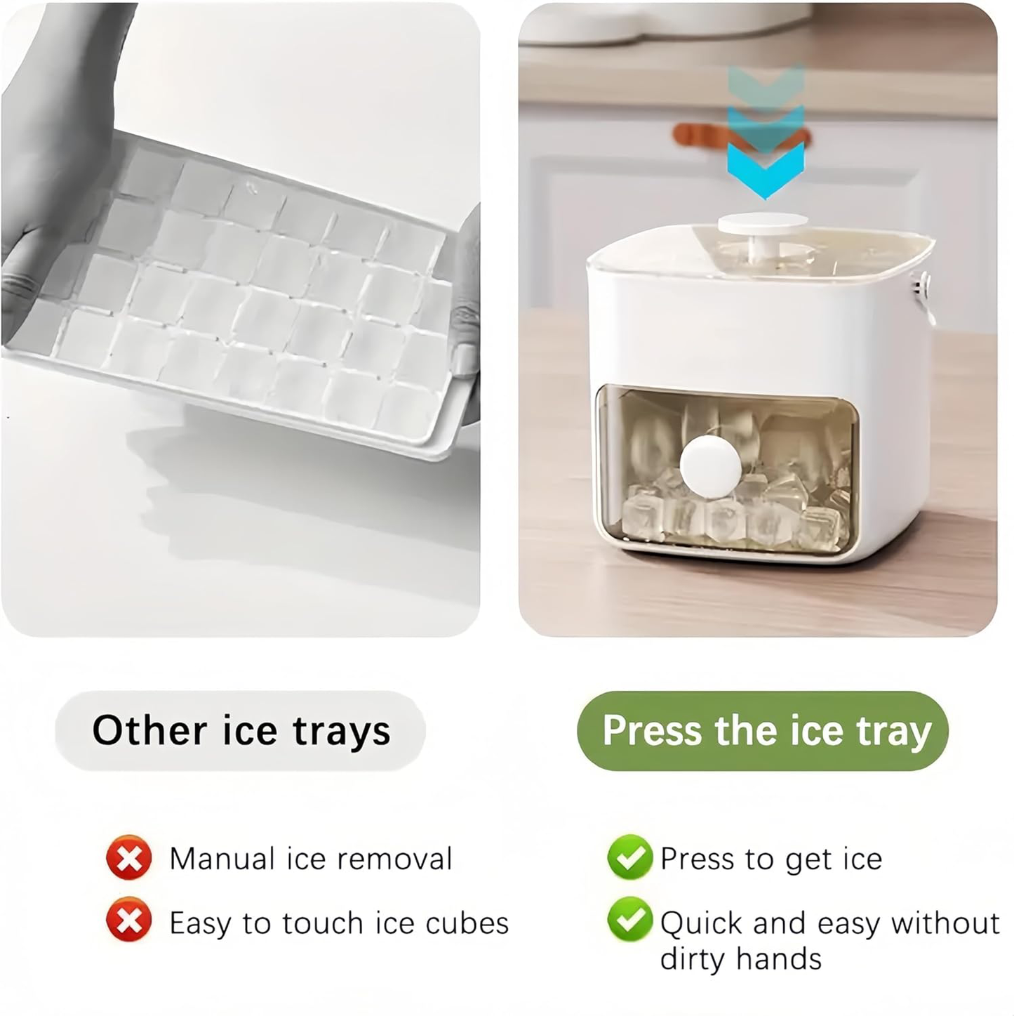 1-Second Press Ice Cube Tray: 48-Cell Tray With Storage Bin & Lid
