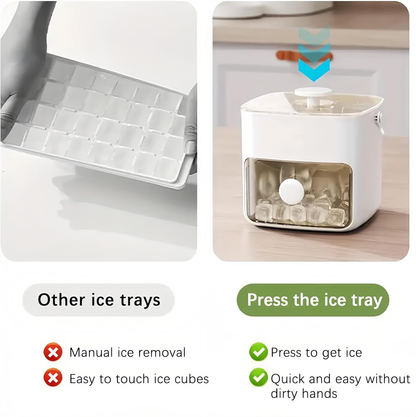 1-Second Press Ice Cube Tray: 48-Cell Tray With Storage Bin & Lid