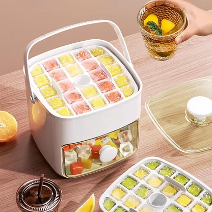 1-Second Press Ice Cube Tray: 48-Cell Tray With Storage Bin & Lid