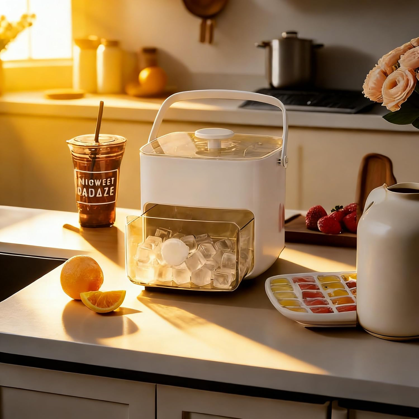 1-Second Press Ice Cube Tray: 48-Cell Tray With Storage Bin & Lid