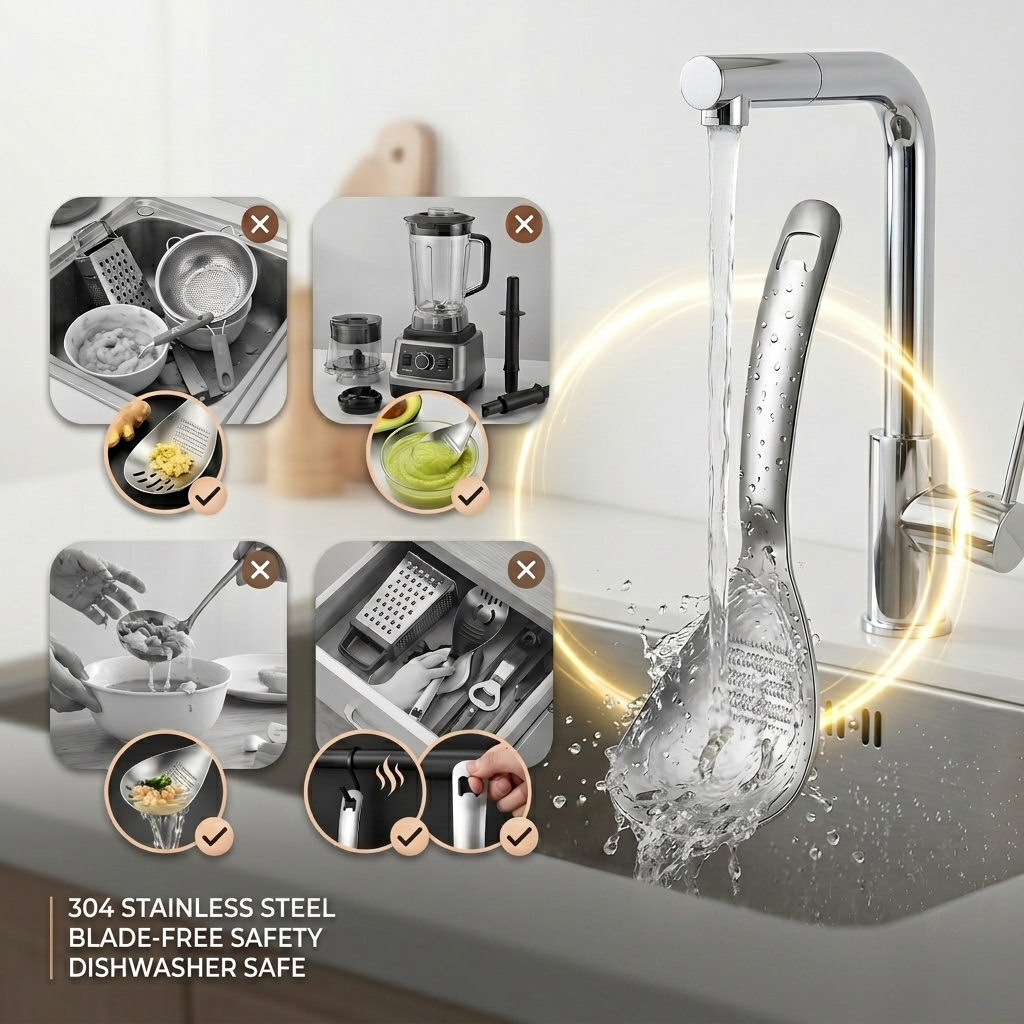 Ultimate Multi-Functional Kitchen Spoon | Pro-Grade 304 Stainless Steel Grater, Masher, Pasta Server & More