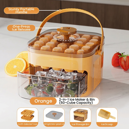 1-Second Press Ice Cube Tray: 48-Cell Tray With Storage Bin & Lid