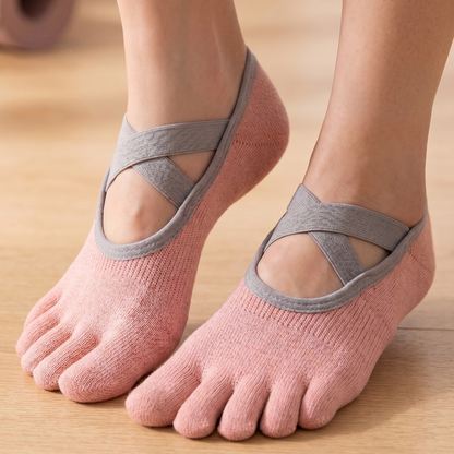 [Mother's Day Sale] Kora™ Short Cross-Strap Pilates / Yoga Five-Toe Socks for Ladies
