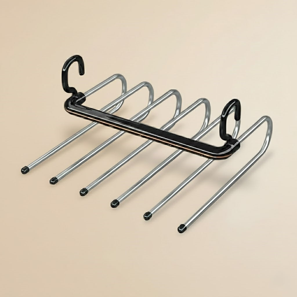 Multi-Layer Folding Pant Vault — Space-Saving Stainless Steel Organizer with Dual-Hook System